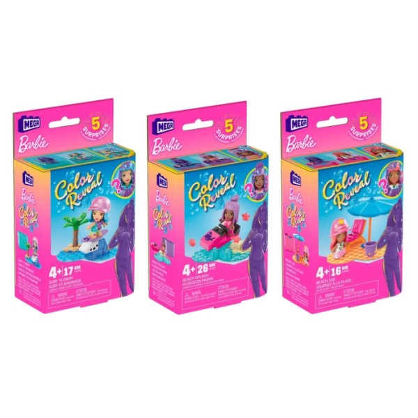 Barbie Color Reveal Beach Splash - MATTEL - Bouwspeelgoed - Bouwset met 5 Surprises & Accessoires - Mega Bloks - Mega Construx Barbie - Color Reveal Bouwset